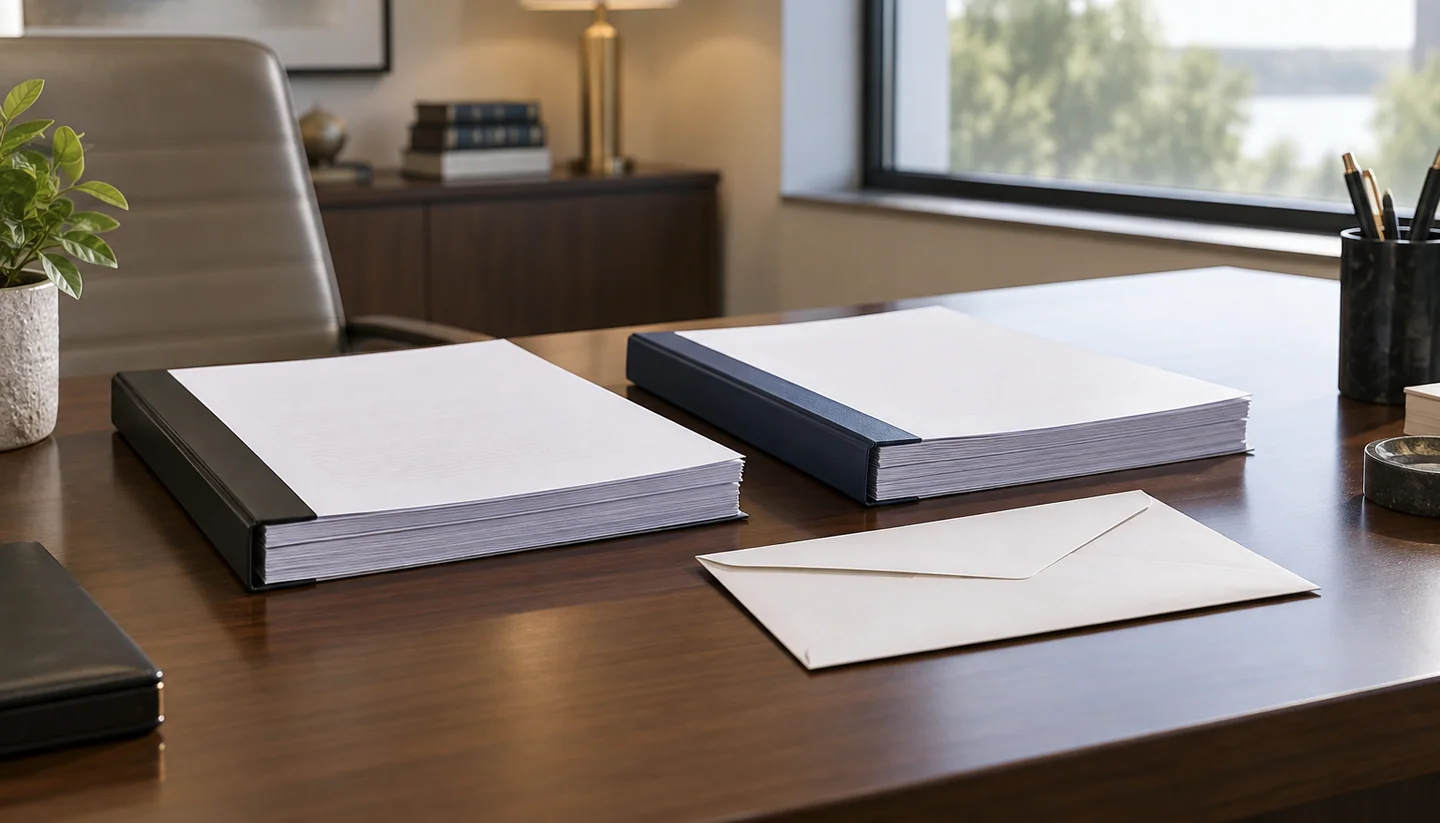 Two sets of closing documents and an envelope