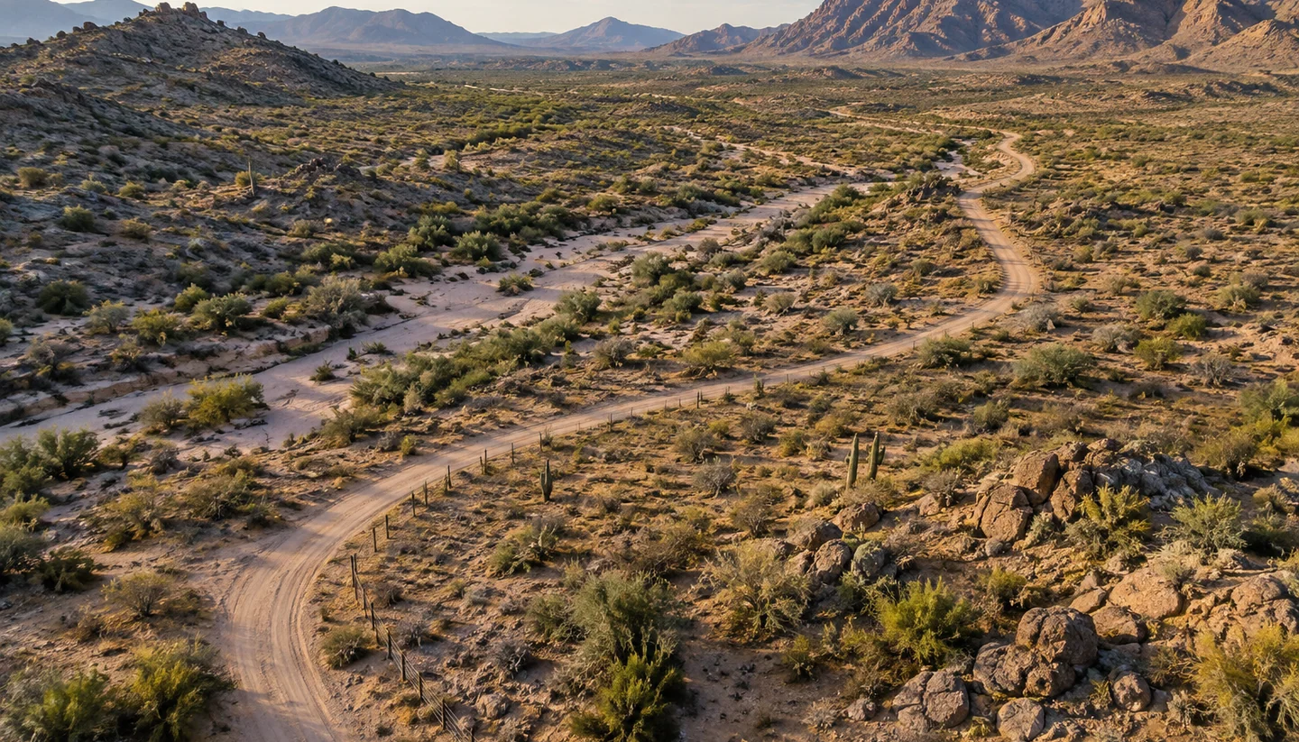 Aerial view of a desert access route